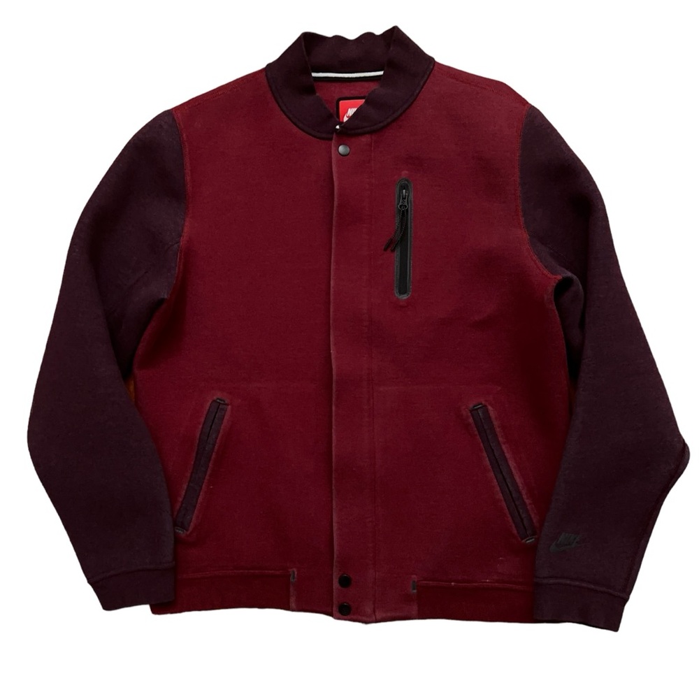Nike Jacket Mens Size L Tech Varsity Bomber 3MM Full Zip Buttons Red